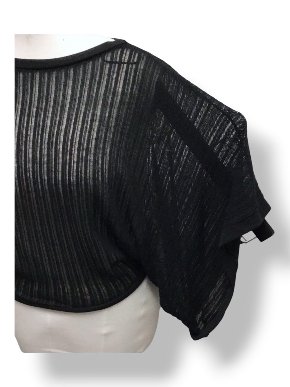 Pleione Women’s Short Sleeve Crew Neck Bat-Wing Sheer Pullover Top, Black,  S - Picture 5 of 7